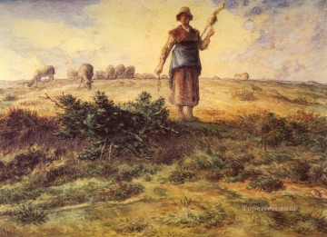  Francois Pintura al %C3%B3leo - La pastora y su rebaño Barbizon naturalismo realismo agricultores Jean Francois Millet